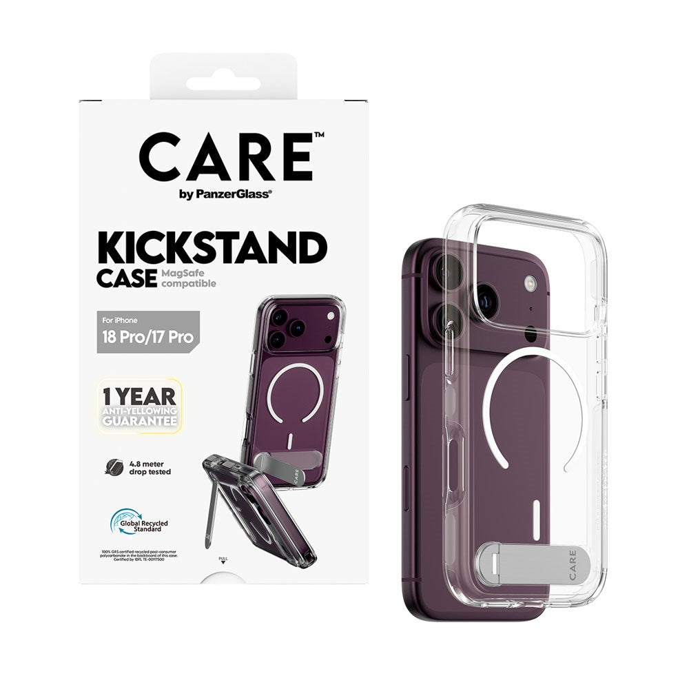 iPhone 18 Pro / 17 Pro CARE by PanzerGlass Feature Kickstand Skal - MagSafe Kompatibel - Genomskinlig / Vit