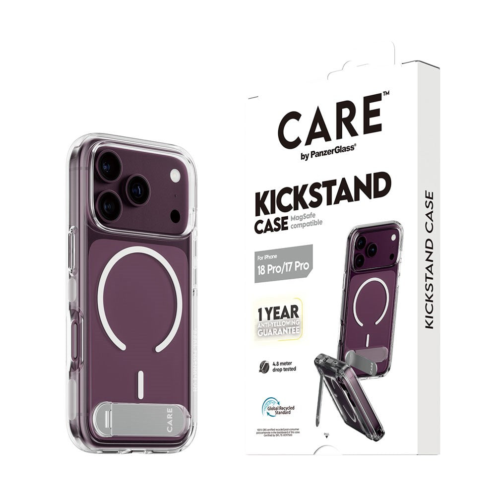 iPhone 18 Pro / 17 Pro CARE by PanzerGlass Feature Kickstand Skal - MagSafe Kompatibel - Genomskinlig / Vit