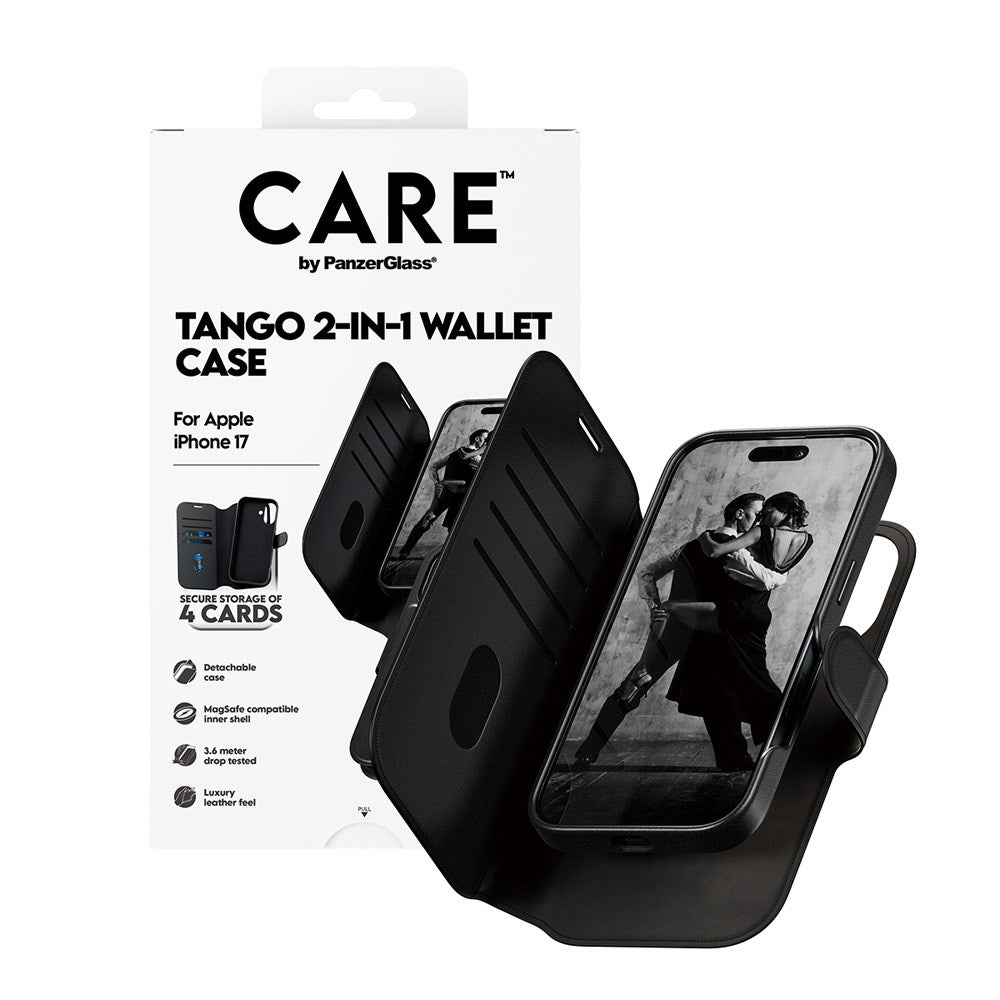 CARE by PanzerGlass iPhone 17 Feature Tango 2-i-1 Fodral med Plånbok - Svart