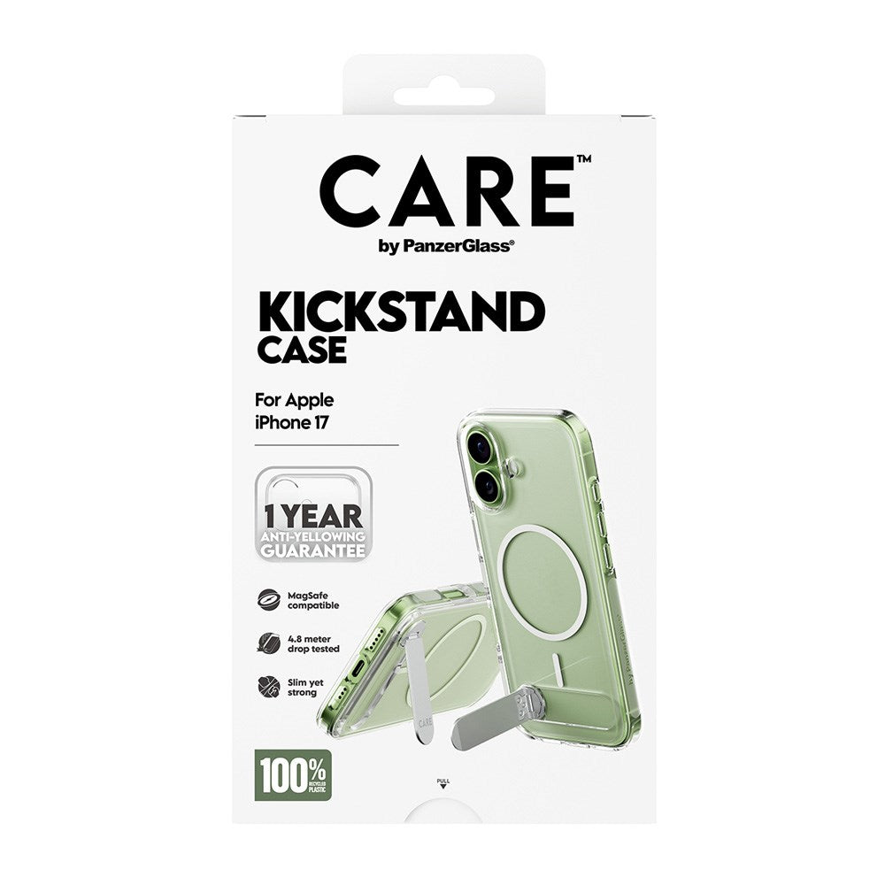 CARE by PanzerGlass iPhone 17 Feature Kickstand Skal - MagSafe Kompatibel - Transparent / Silver