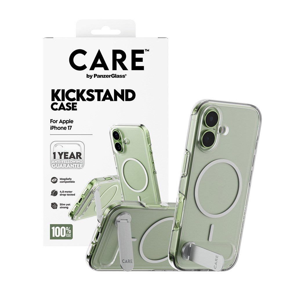 CARE by PanzerGlass iPhone 17 Feature Kickstand Skal - MagSafe Kompatibel - Transparent / Silver