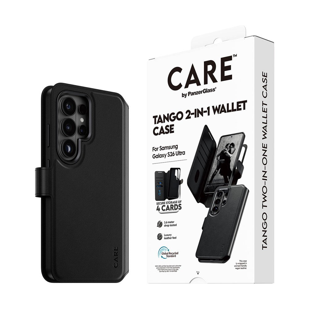 Samsung Galaxy S26 Ultra CARE by PanzerGlass Feature Tango 2-i-1 Fodral med Plånbok - Svart
