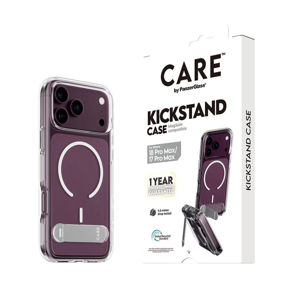 iPhone 18 Pro Max / 17 Pro Max CARE by PanzerGlass Feature Kickstand Skal - MagSafe Kompatibel - Genomskinlig / Vit
