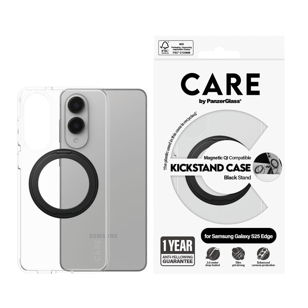 CARE by PanzerGlass Samsung Galaxy S25 Edge Feature Kickstand Skal - MagSafe Kompatibel - Transparent / Black