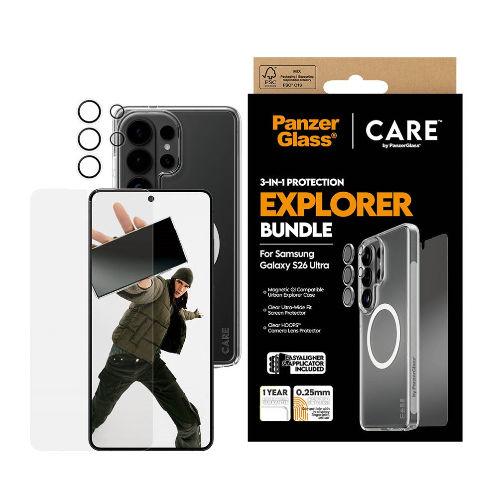 Samsung Galaxy S26 Ultra Urban Combat 3-in-1 Bundle med Skal / Skärmskydd / Kameraskydd - Qi Kompatibel - Genomskinlig