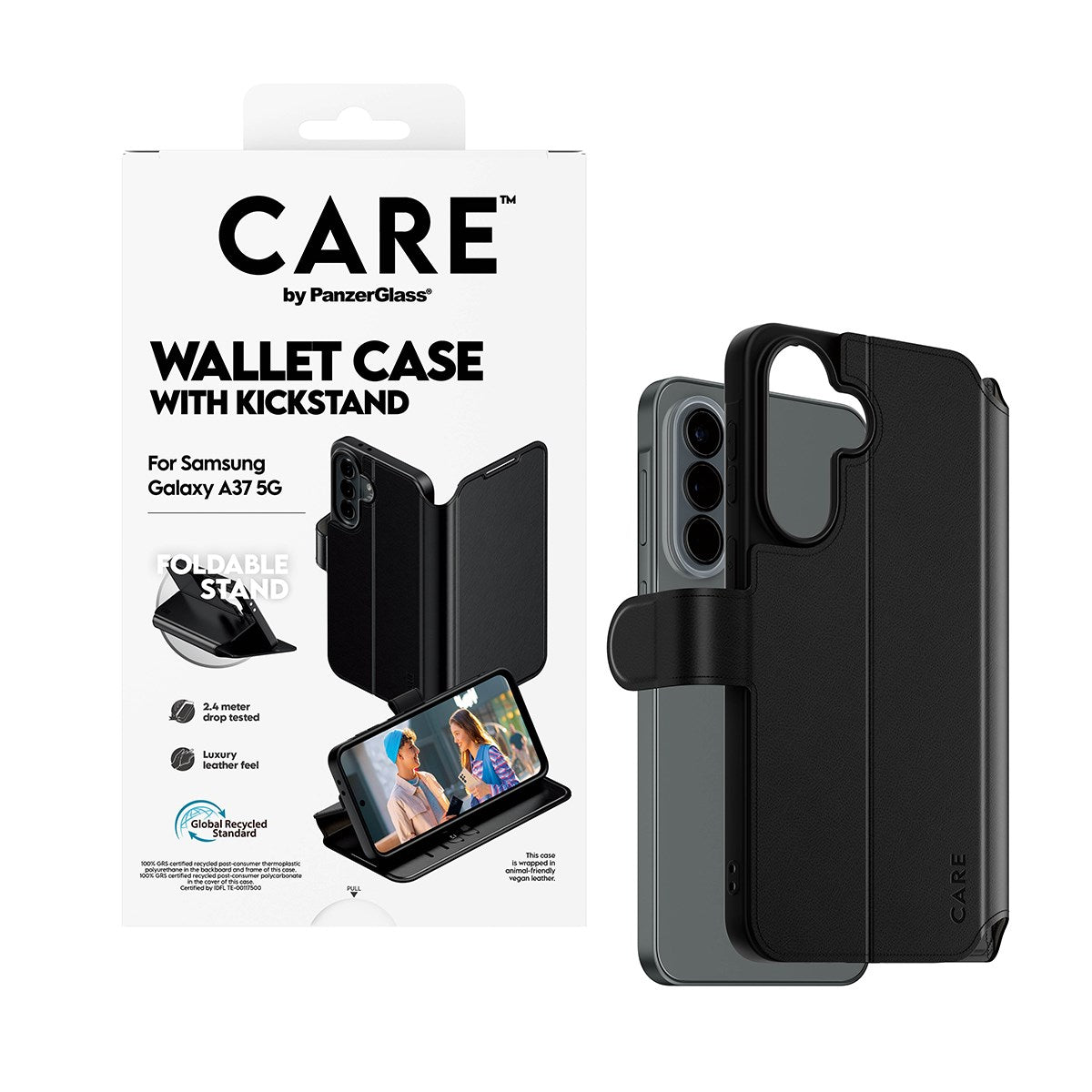 Samsung Galaxy A37 CARE by PanzerGlass Feature Wallet Case med Stativfunktion - Svart