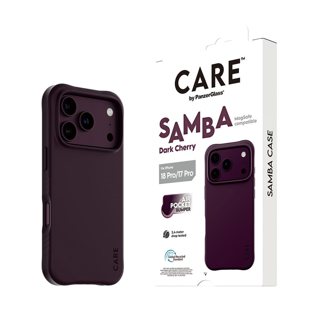 iPhone 18 Pro / 17 Pro CARE by PanzerGlass Fashionable Samba Skal - MagSafe Kompatibel - Dark Cherry