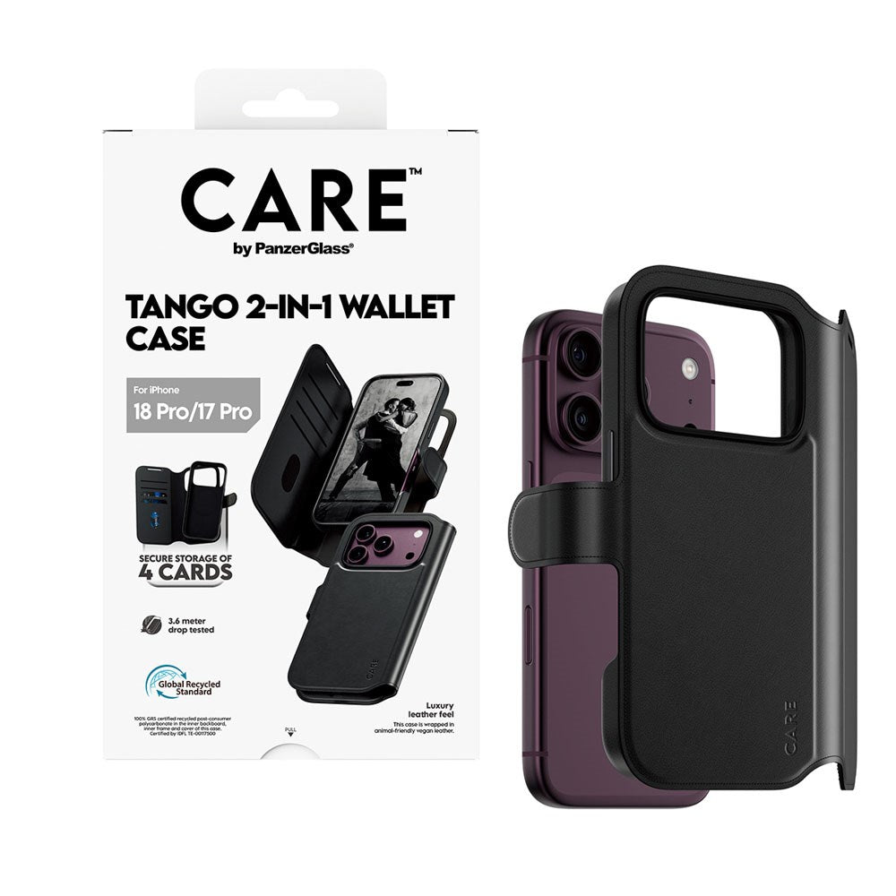iPhone 18 Pro / 17 Pro CARE by PanzerGlass Feature Tango 2-i-1 Fodral med Plånbok - MagSafe Kompatibel - Svart