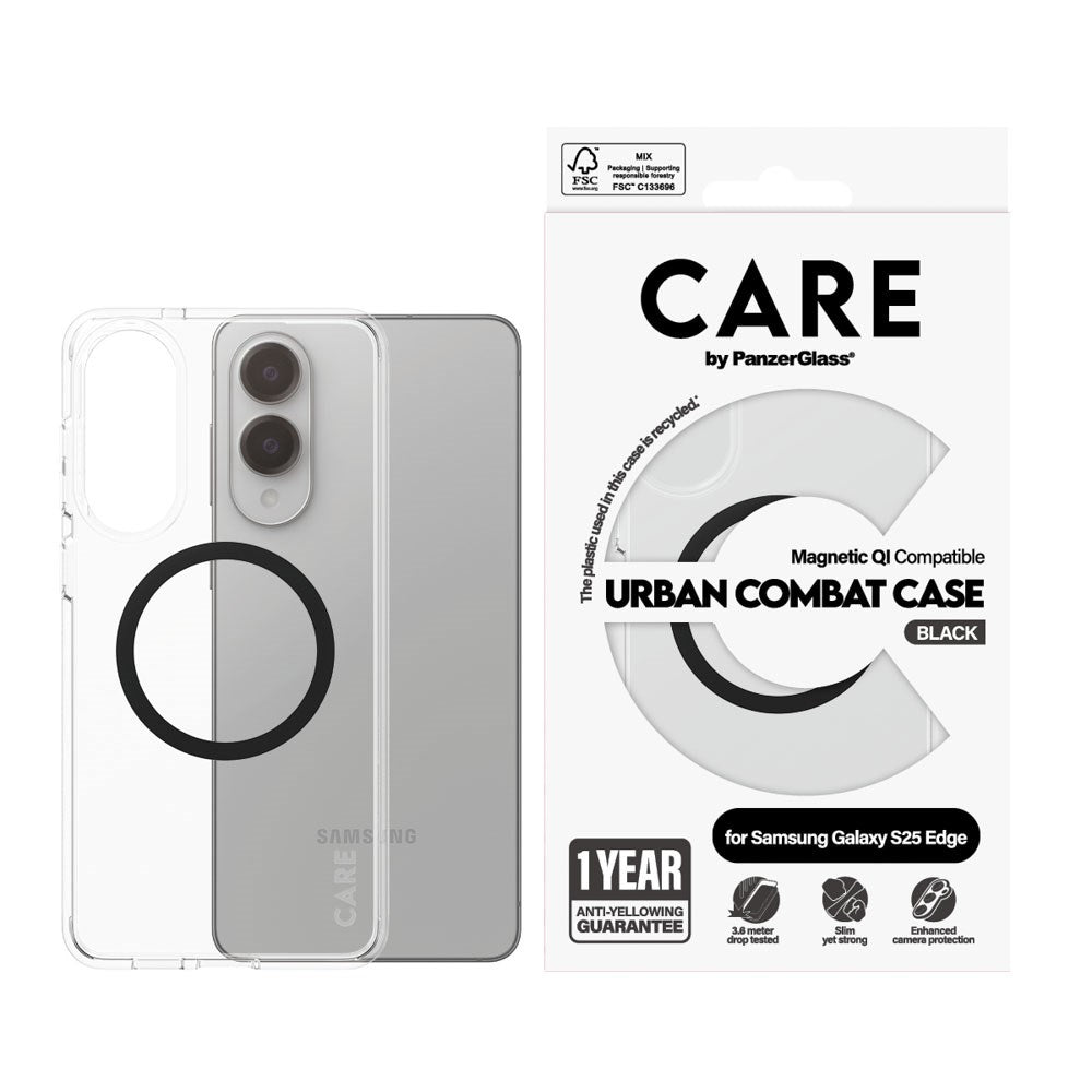 CARE by PanzerGlass Samsung Galaxy S25 Edge FLAGSHIP Urban Combat Skal - MagSafe Kompatibel - Transparent / Black