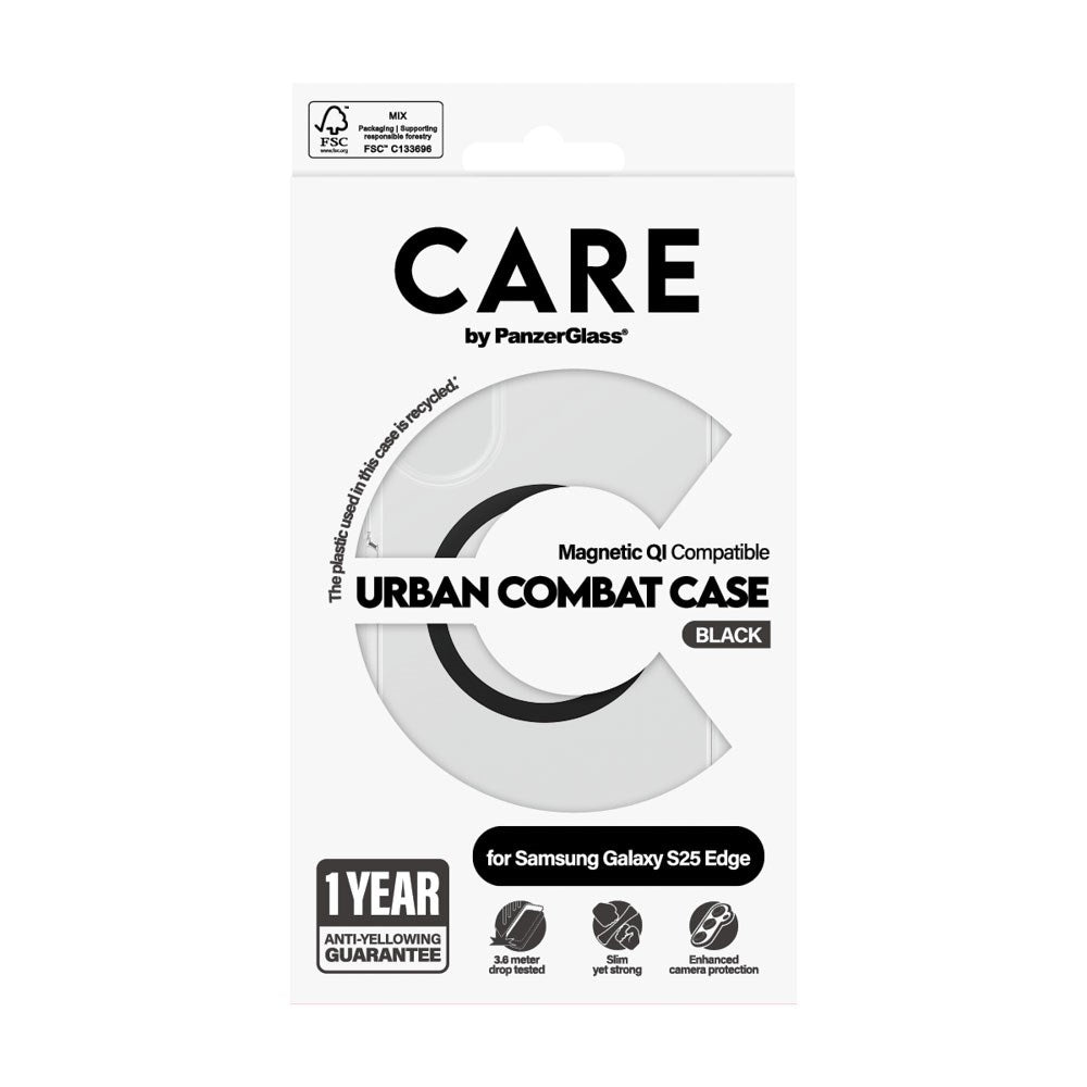 CARE by PanzerGlass Samsung Galaxy S25 Edge FLAGSHIP Urban Combat Skal - MagSafe Kompatibel - Transparent / Black