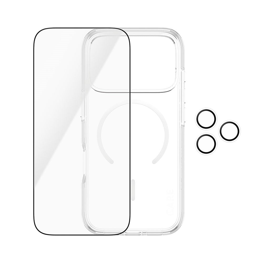 iPhone 18 Pro CARE By PanzerGlass 3-i-1 FLAGSHIP Bundle - Skärmskydd (UWF) / Skal / Kameraskydd - Genomskinlig