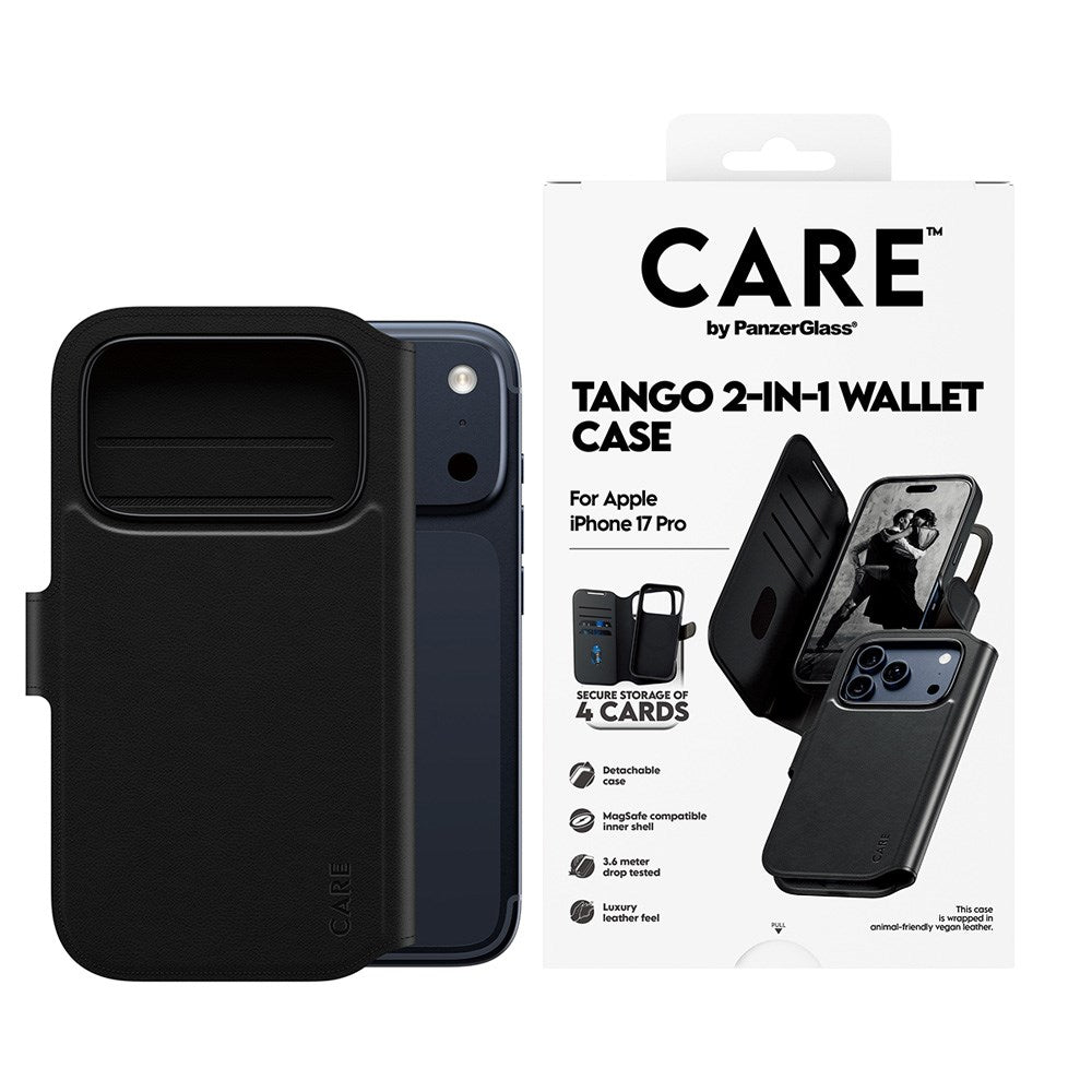 CARE by PanzerGlass iPhone 17 Pro Feature Tango 2-i-1 Fodral med Plånbok - Svart