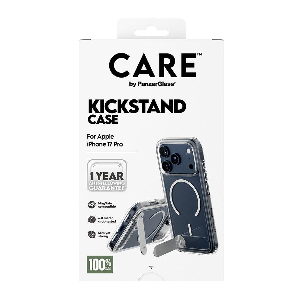 CARE by PanzerGlass iPhone 17 Pro Feature Kickstand Skal - MagSafe Kompatibel - Transparent / Silver