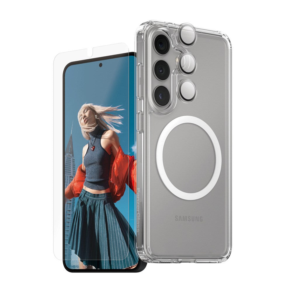 CARE by PanzerGlass Samsung Galaxy S25 3-i-1 FLAGSHIP Bundle - Skal / Skärmskydd (UWF) / Kameraskydd - Genomskinlig