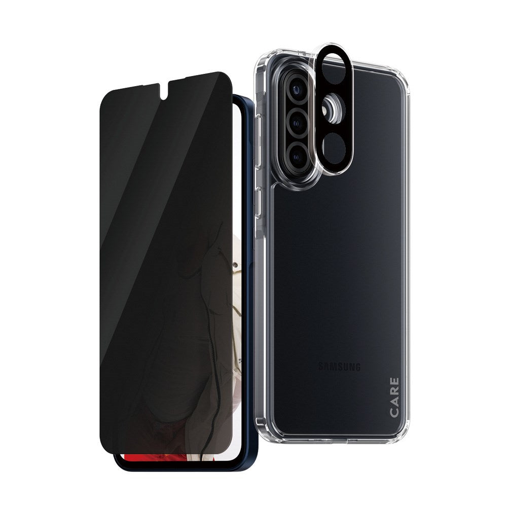 CARE by PanzerGlass Samsung Galaxy A36 (5G) 3-i-1 FLAGSHIP Bundle - Skal / Privacy Skärmskydd (UWF) / Kameraskydd - Genomskinlig / Svart