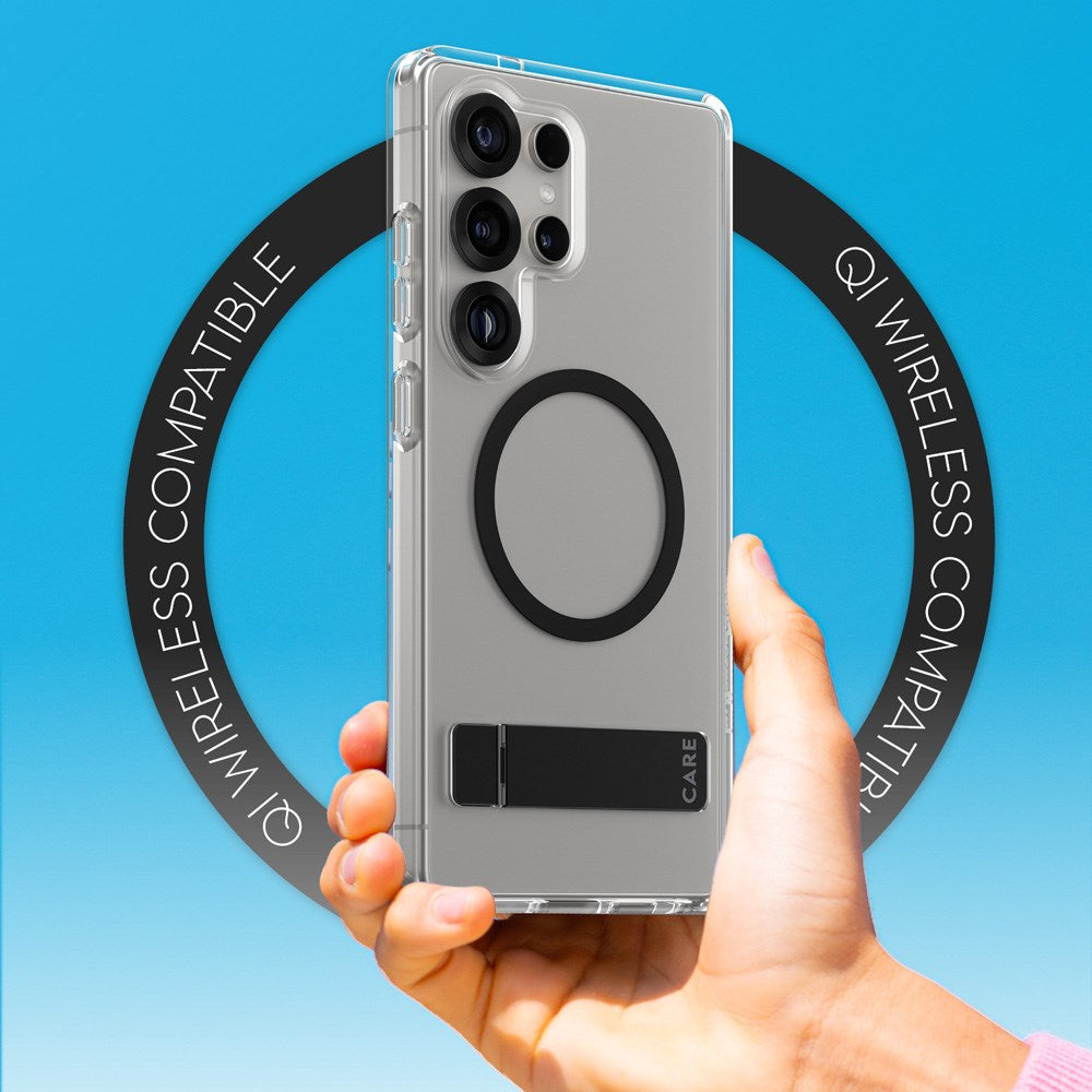 CARE by PanzerGlass Samsung Galaxy S25 Ultra Feature Kickstand Skal - Qi Kompatibel - Transparent / Black