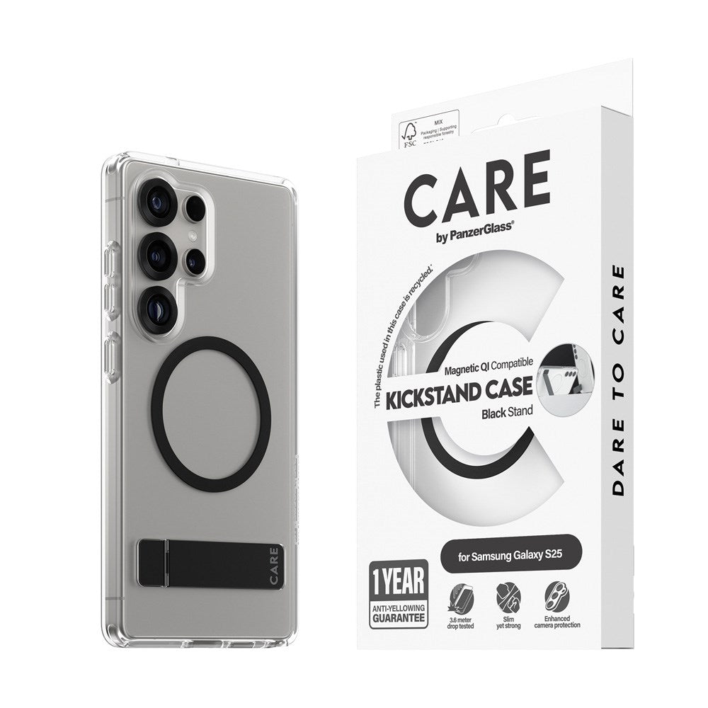 CARE by PanzerGlass Samsung Galaxy S25 Ultra Feature Kickstand Skal - Qi Kompatibel - Transparent / Black