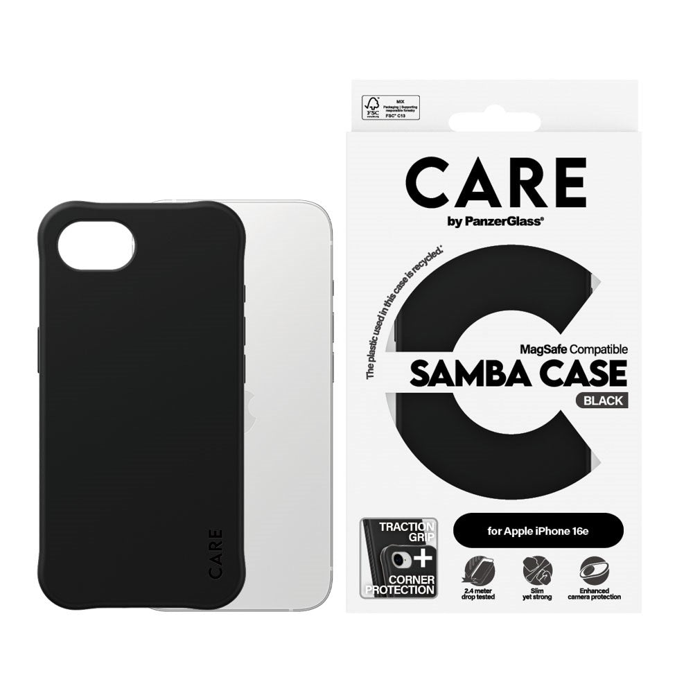 CARE by PanzerGlass iPhone 16e Fashionable Samba Skal - MagSafe Kompatibel - Svart