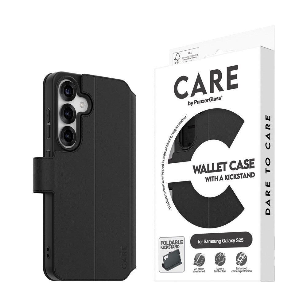 CARE by PanzerGlass Samsung Galaxy S25 Feature Wallet Case med Stativfunktion - Svart