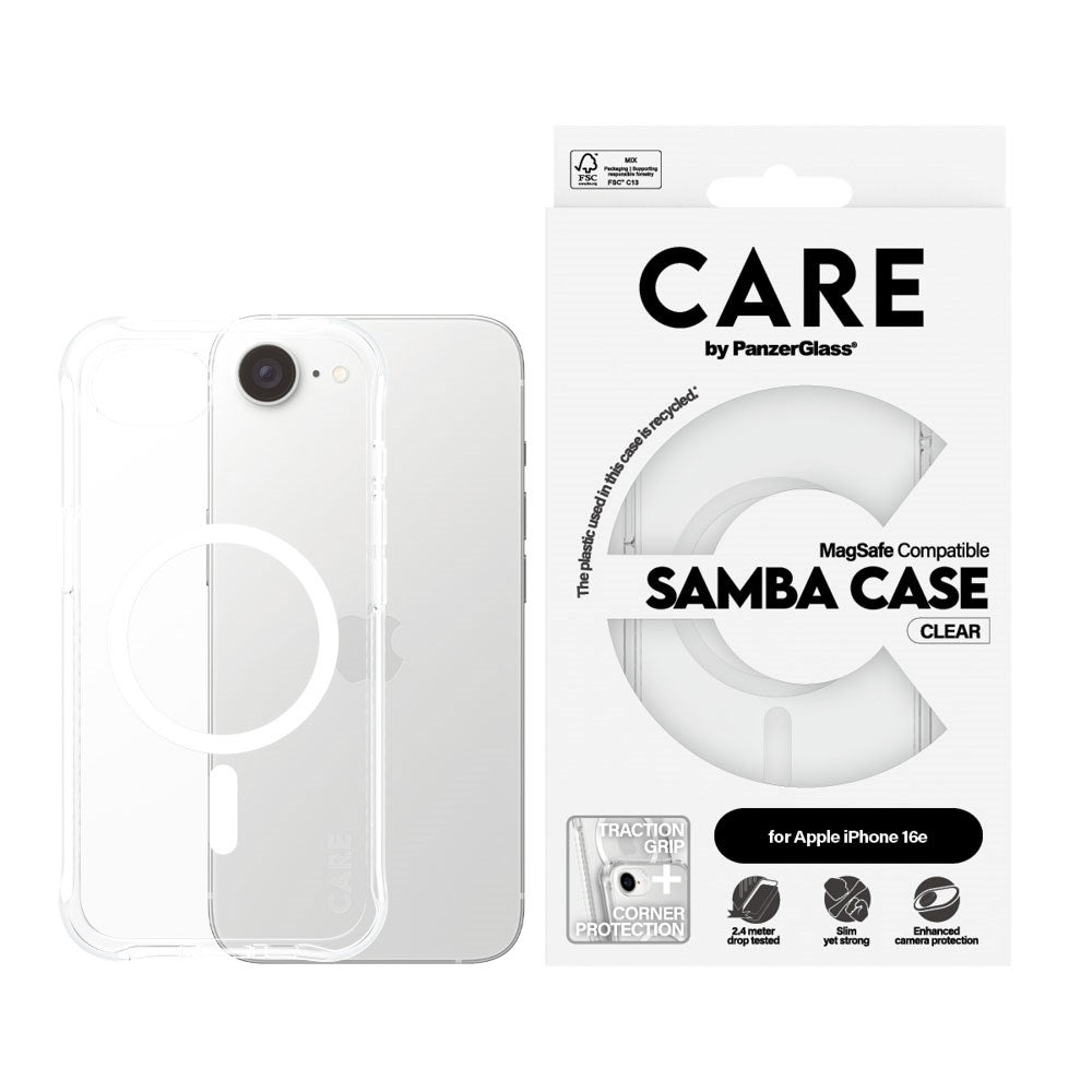 CARE by PanzerGlass iPhone 16e Fashionable Samba Skal - MagSafe Kompatibel - Genomskinlig / Vit