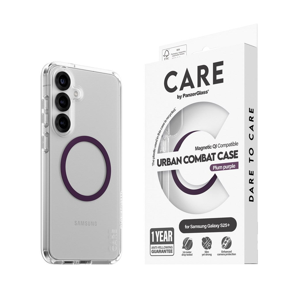 CARE by PanzerGlass Samsung Galaxy S25+ (Plus) FLAGSHIP Urban Combat Skal - Qi Kompatibel - Genomskinlig / Plum Purple