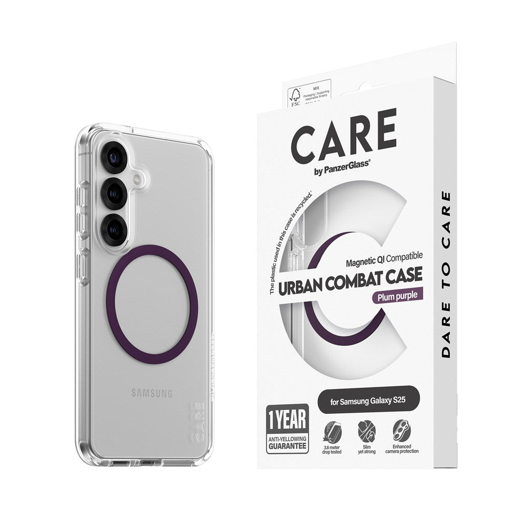 CARE by PanzerGlass Samsung Galaxy S25 FLAGSHIP Urban Combat Skal - Qi Kompatibel -Genomskinlig / Plum Purple