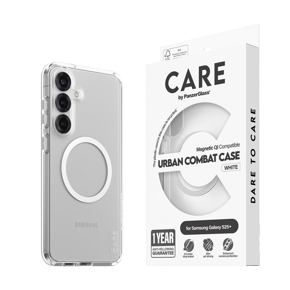 CARE by PanzerGlass Samsung Galaxy S25+ (Plus) FLAGSHIP Urban Combat Skal - Qi Kompatibel - Genomskinlig / White