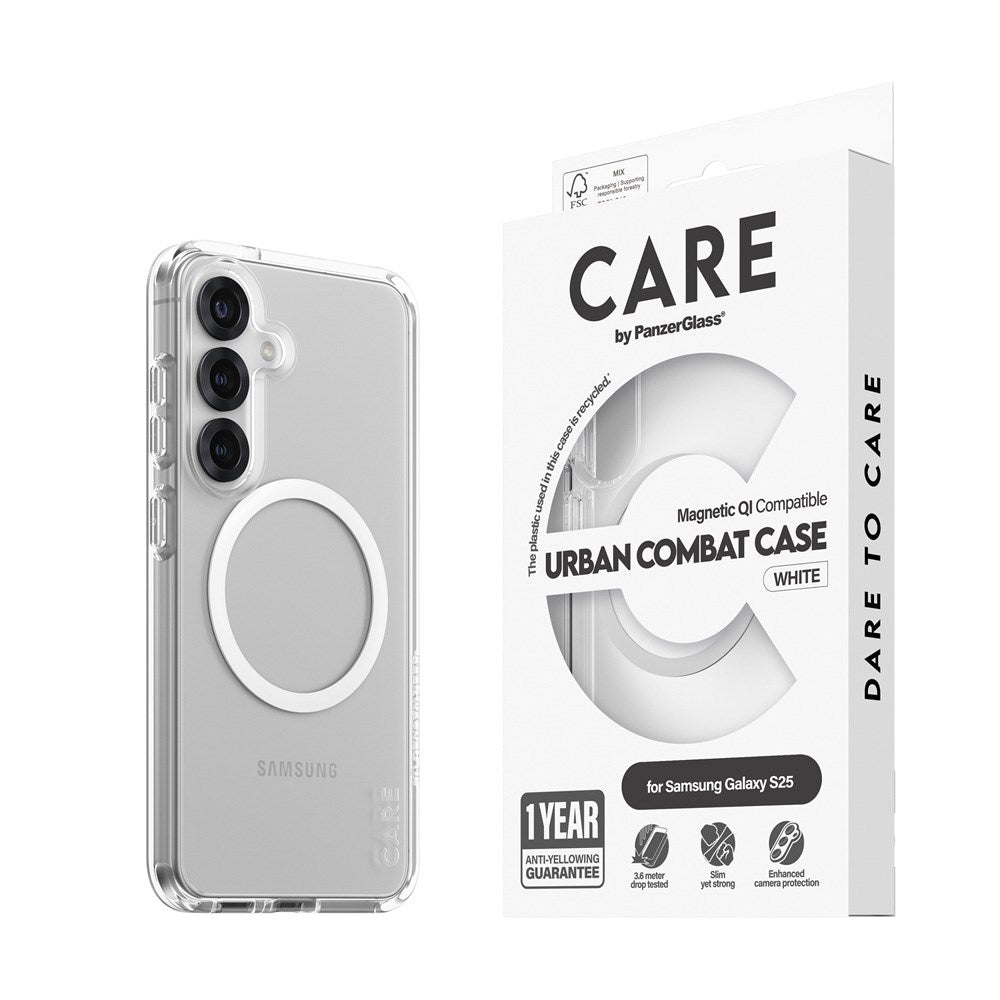 CARE by PanzerGlass Samsung Galaxy S25 FLAGSHIP Urban Combat Skal - Qi Kompatibel - Genomskinlig / White