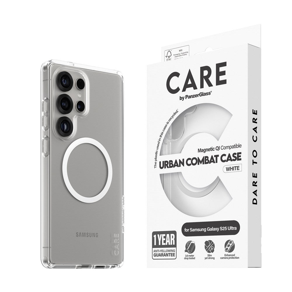 CARE by PanzerGlass Samsung Galaxy S25 Ultra FLAGSHIP Urban Combat Skal - Qi Kompatibel - Genomskinlig / White