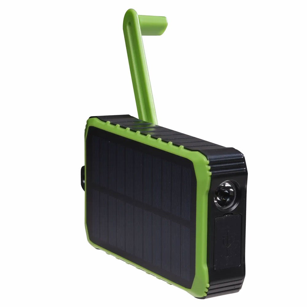 Denver PSO-10012 Solcells Powerbank m. Handvev & Ficklampa - 10.000 mAh - Svart / Grön