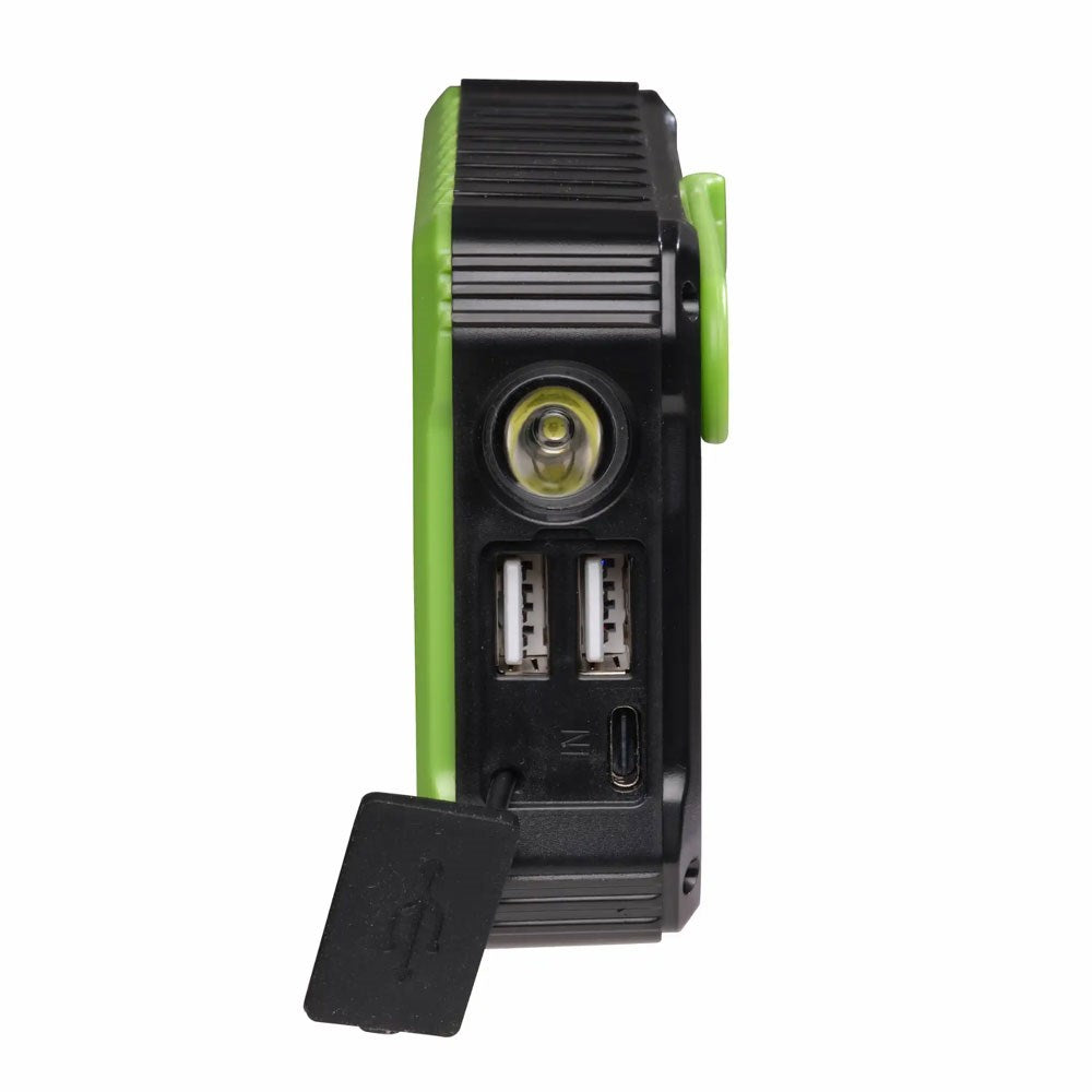 Denver PSO-10012 Solcells Powerbank m. Handvev & Ficklampa - 10.000 mAh - Svart / Grön