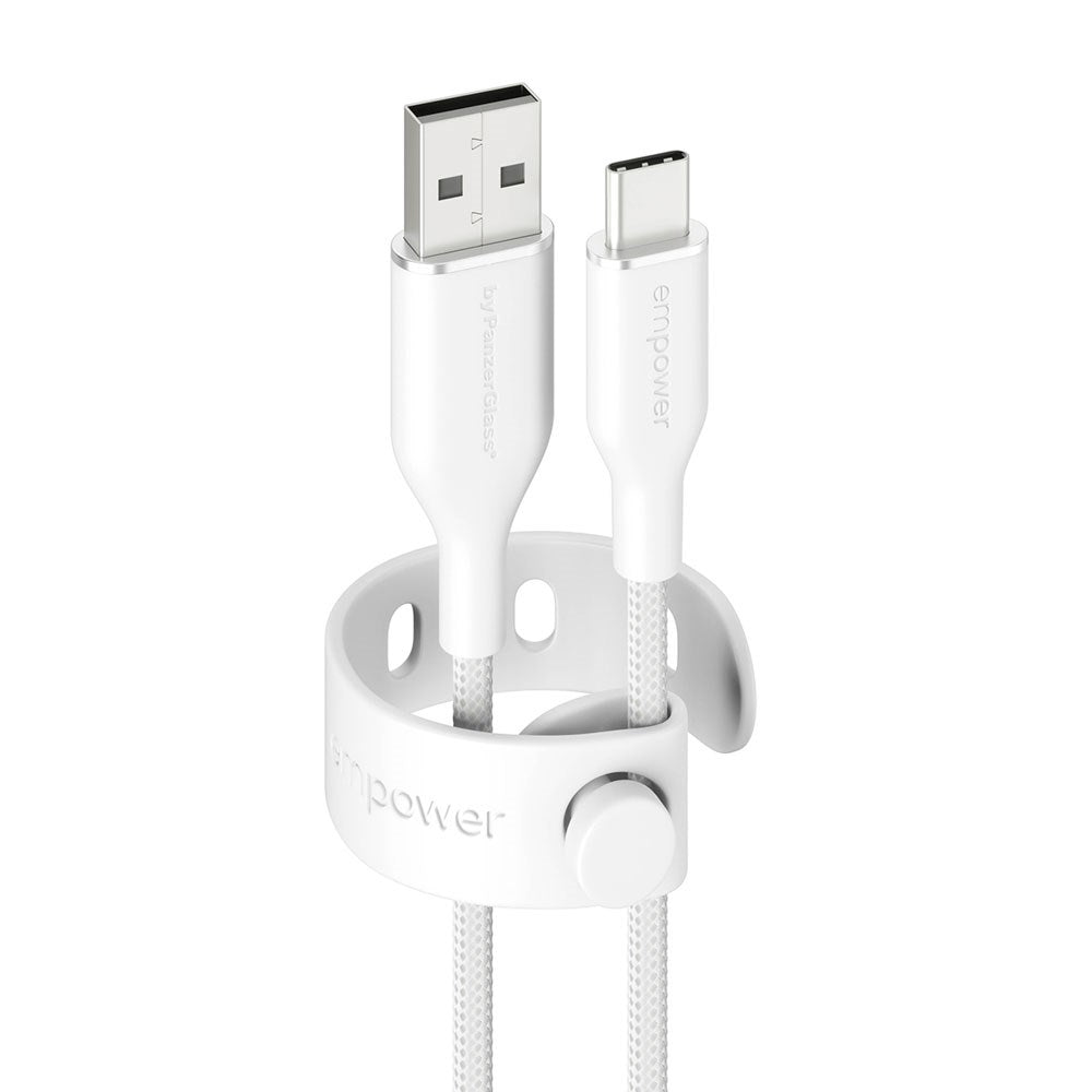 empower by PanzerGlass Racing 60W USB-A till USB-C Kabel – 1.2m – Silver White