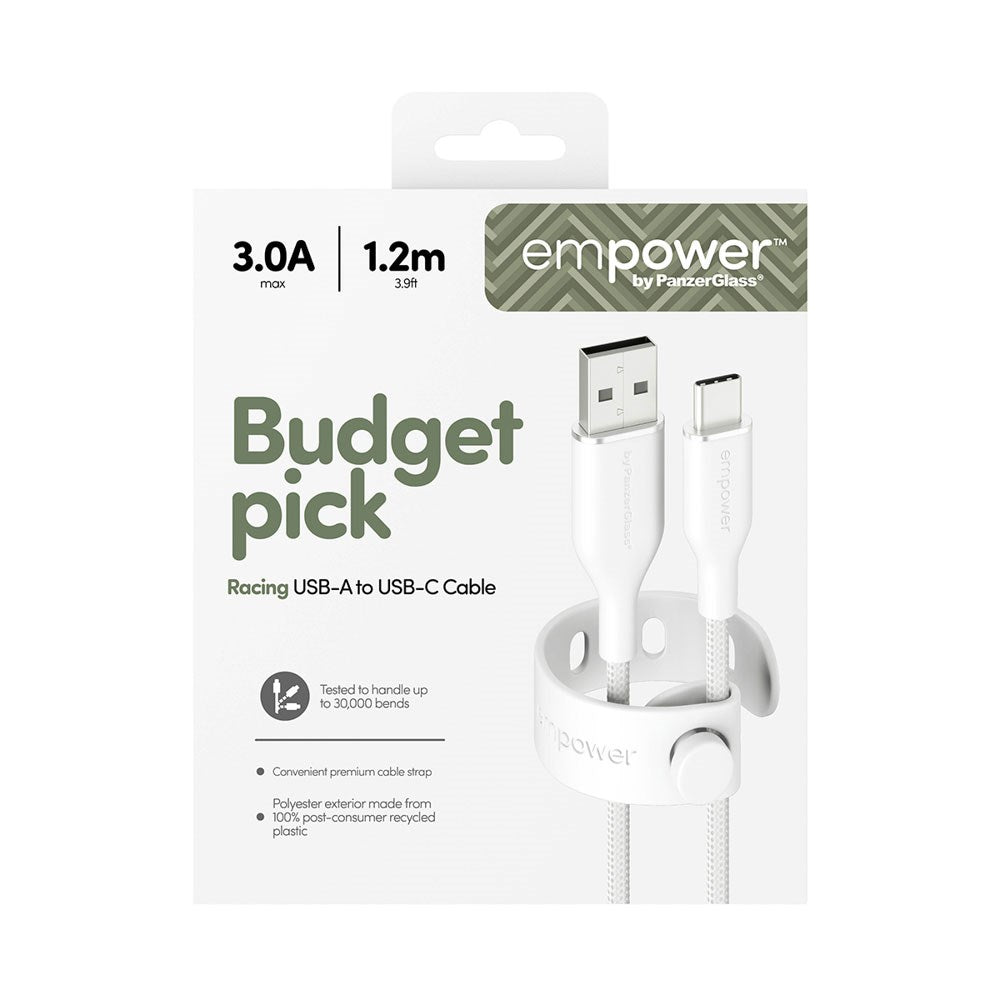 empower by PanzerGlass Racing 60W USB-A till USB-C Kabel – 1.2m – Silver White