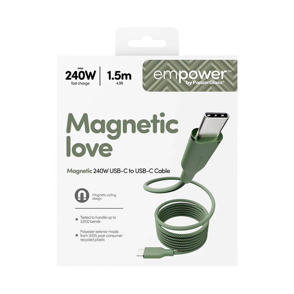 empower by PanzerGlass Magnetic 240W USB-C till USB-C Kabel – 1.5m – Sage