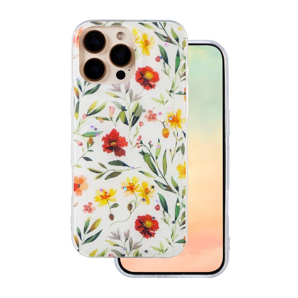 iPhone 16 Pro TFO Glow Glam Skal - Vit / Blommor