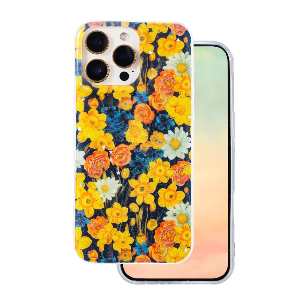 iPhone 16 Pro TFO Glow Glam Skal - Orange / Blommor