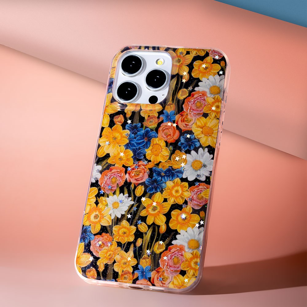 iPhone 16 Pro TFO Glow Glam Skal - Orange / Blommor