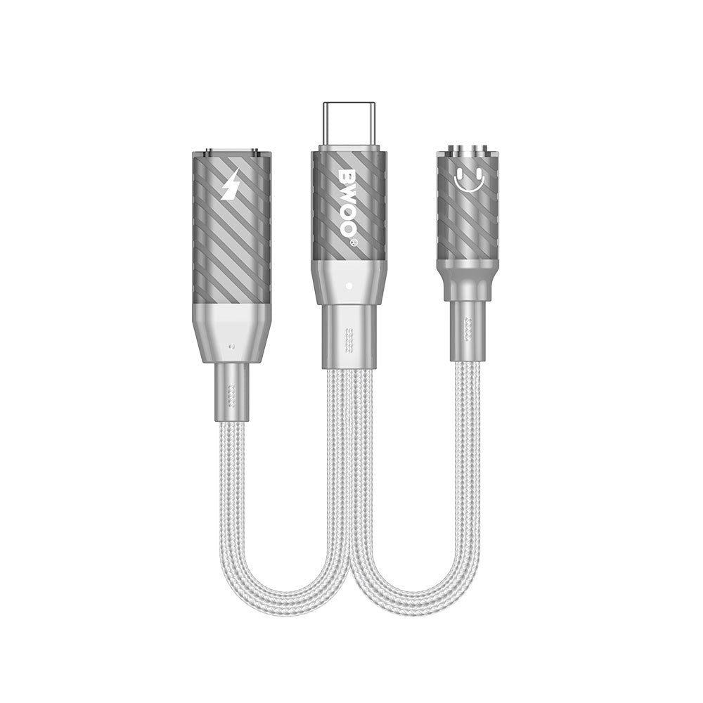 BWOO 2-i-1 USB-C till USB-C / Minijack Adapter - Grå