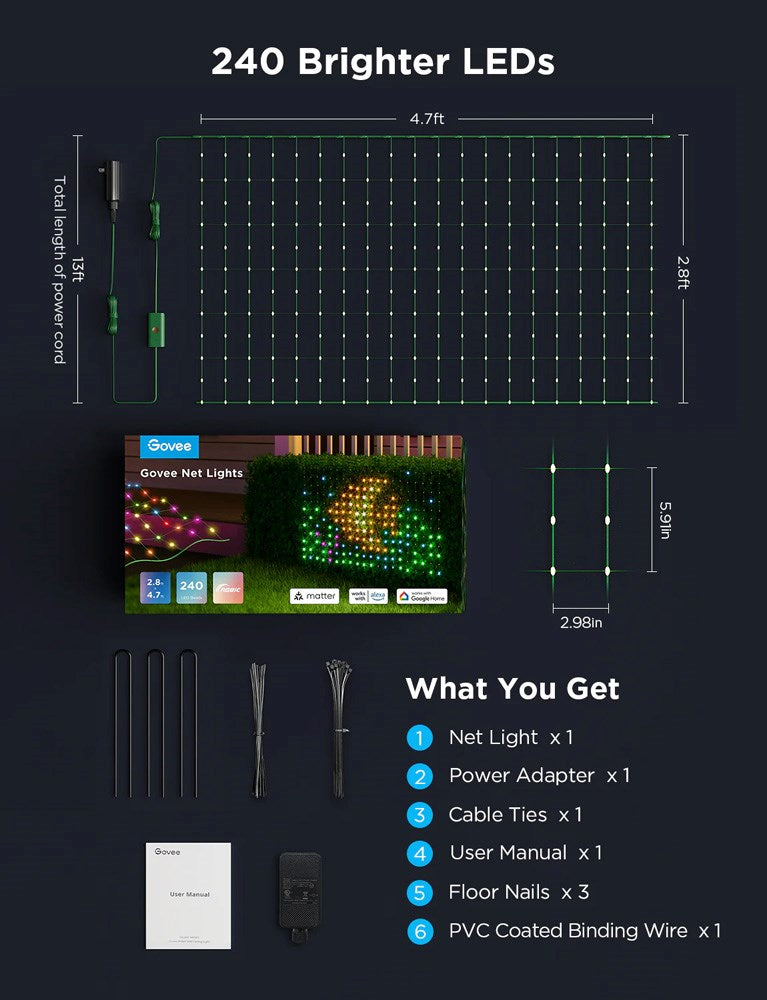 Govee Outdoor Net Lights - LED-Nätljus (0.85m*1.43m) - Grön