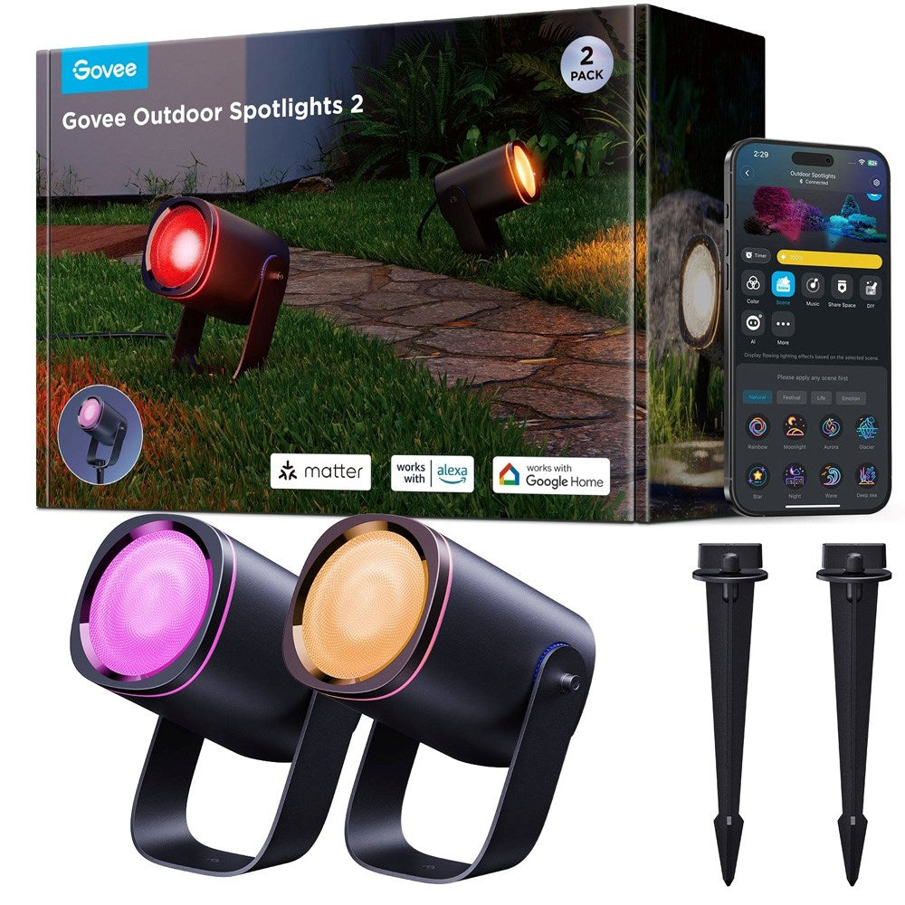 Govee Outdoor Spotlights - 2 st. - med Multimontering - Svart