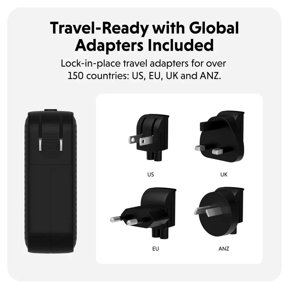 Targus HyperJuice 100W Reseladdare m. 1x USB-A & 3x USB-C - inkl. 4x Adapterkontakter - Svart
