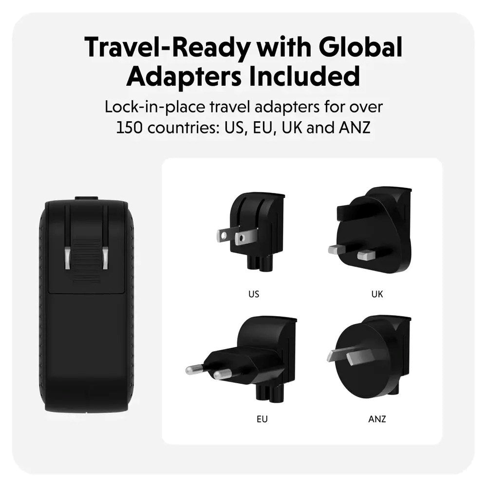 Targus HyperJuice 70W Reseladdare m. 1x USB-A & 2x USB-C - inkl. 4x Adapterkontakter - Svart
