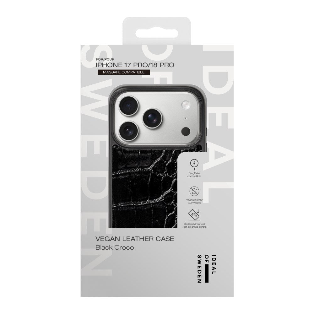 iPhone 18 Pro / 17 Pro iDeal of Sweden Vegan Leather Skal - MagSafe Kompatibel - Black Croco