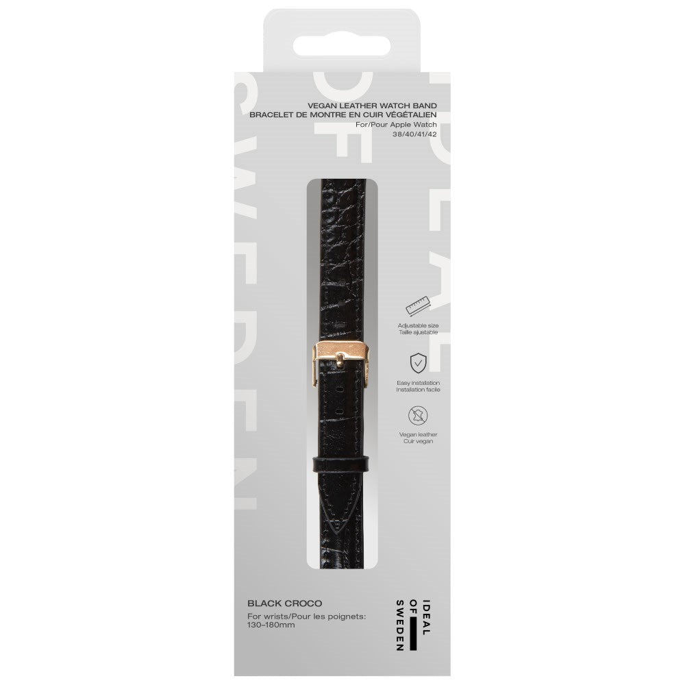 Apple Watch (38/40/SE/41/42mm) Vegan Leather Klockarmband - Black Croco