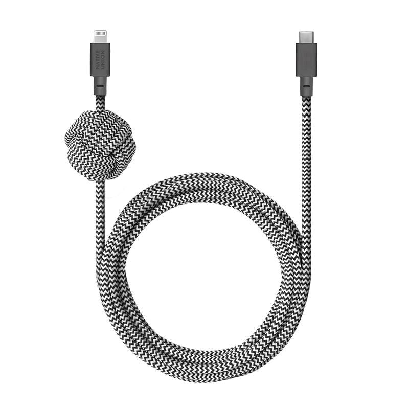 Native Union Night Kabel USB-C till Lightning med läderspänne 3 meter. - Zebra