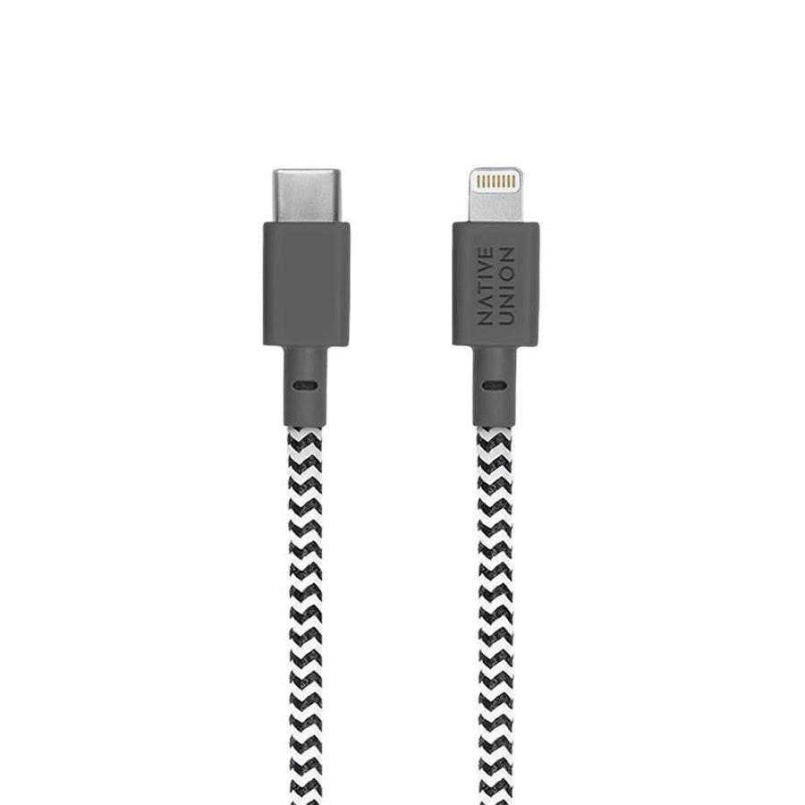 Native Union Night Kabel USB-C till Lightning med läderspänne 3 meter. - Zebra