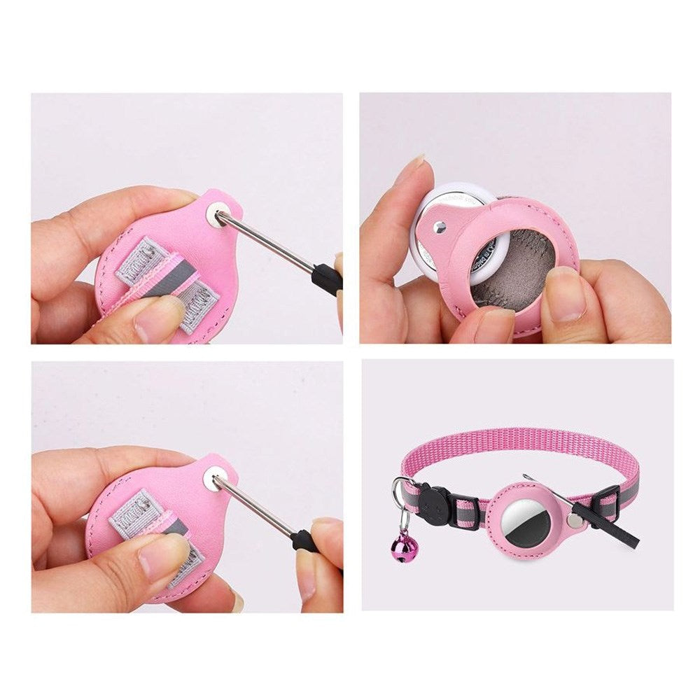 Lippa Halsband med AirTag 1. & 2. Gen. Konstläderfodral - 22-32 cm - Rosa