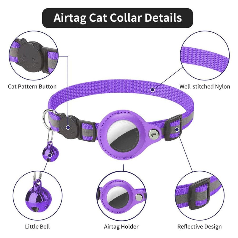 Lippa Halsband med AirTag 1. & 2. Gen. Konstläderfodral - 22-32 cm - Lila