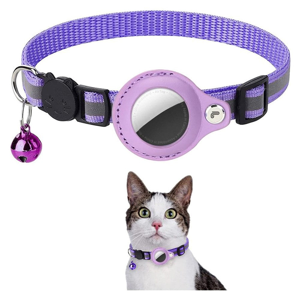 Lippa Halsband med AirTag 1. & 2. Gen. Konstläderfodral - 22-32 cm - Lila
