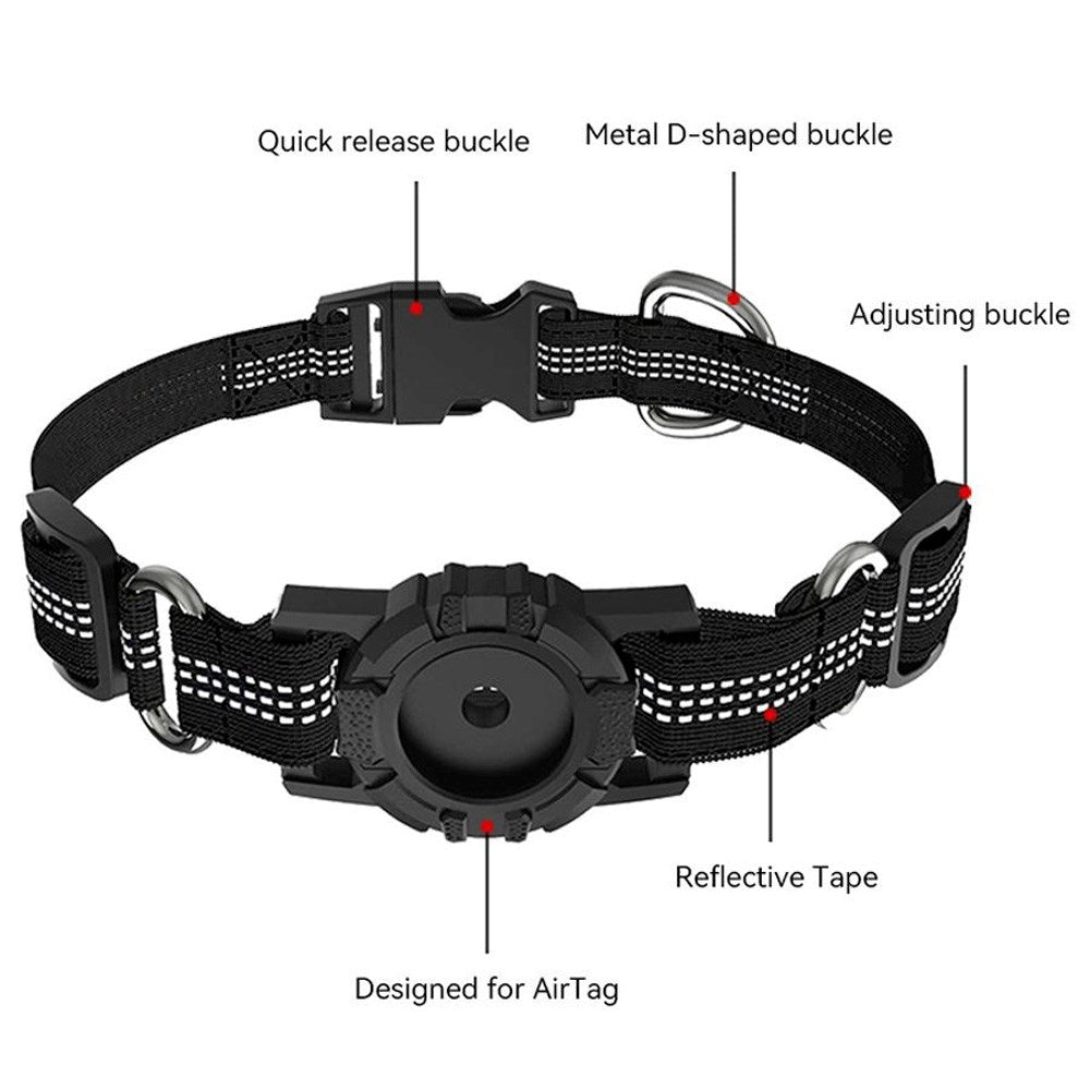 Lippa Hundhalsband med AirTag 1. & 2. Gen. Fodral - Large - Svart